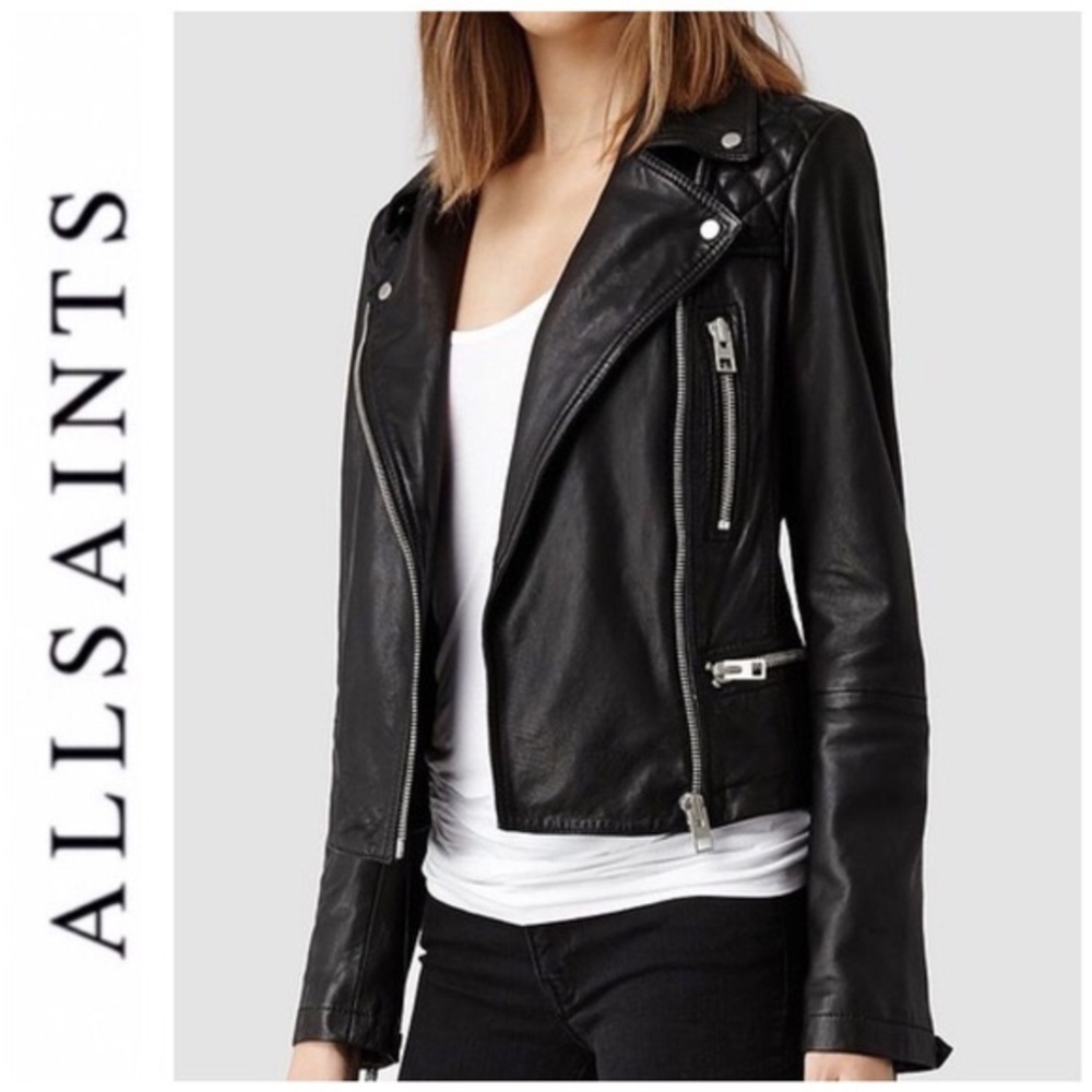 AllSaints Catch Leather Biker Jacket - US 4